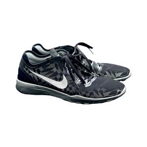 Women’s Nike Free 5.0 TR Fit 5 Black Metallic Silver Running Training Shoes Sz 9